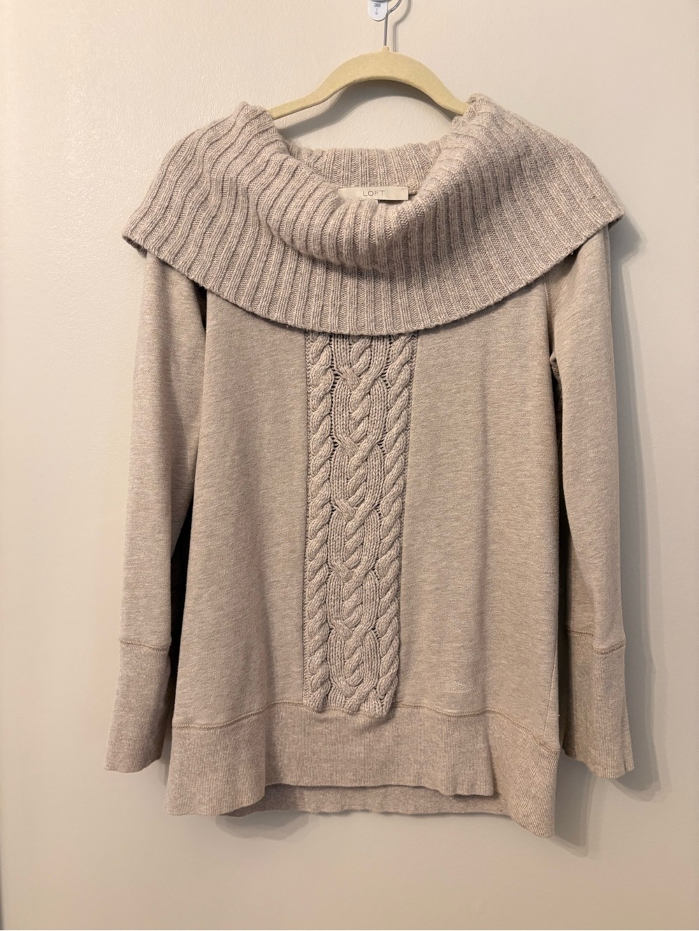 LOFT Cream Cable-Front Cowl Neck Sweater Womens Medium